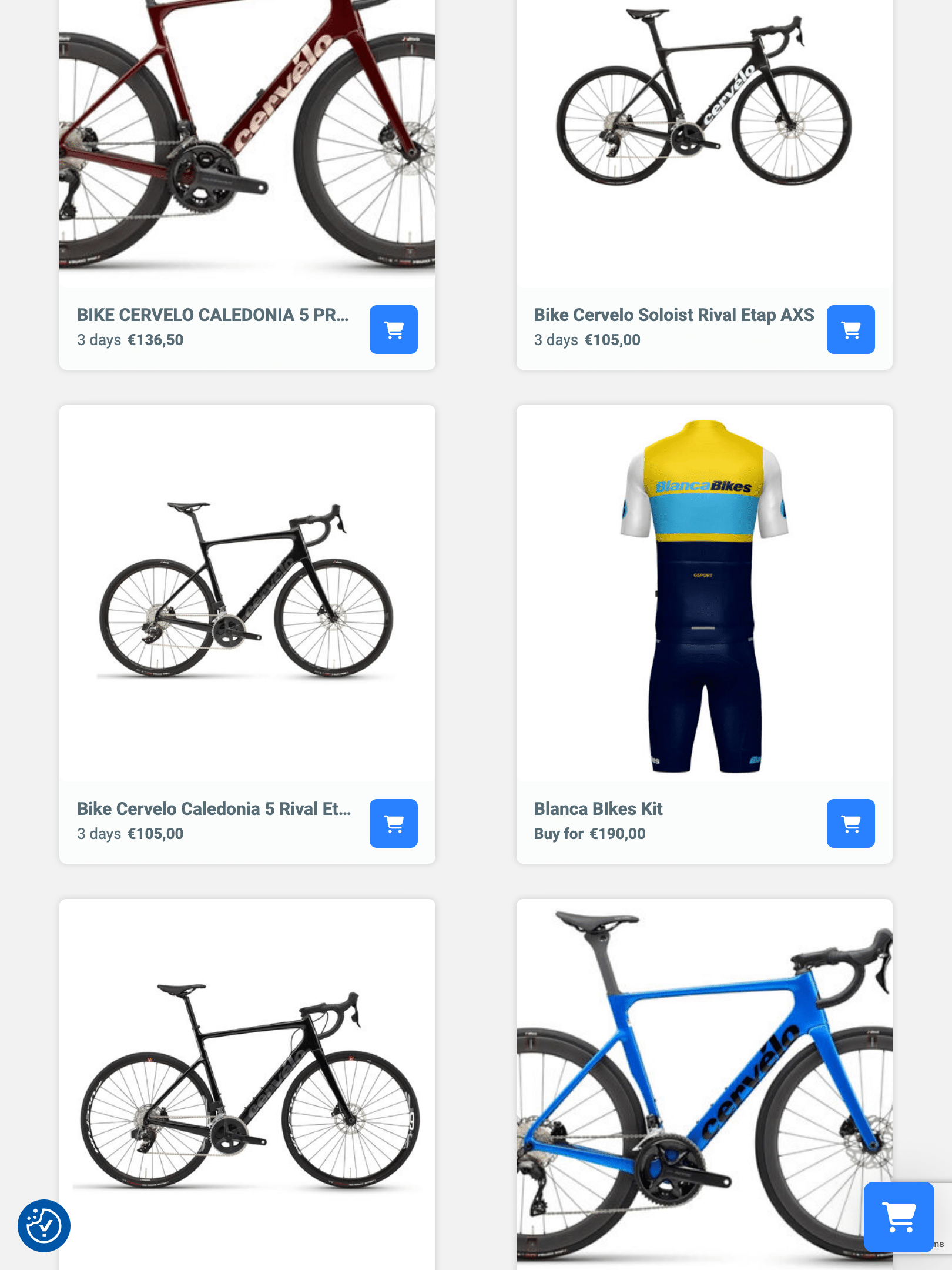 Blanca Bikes online bike hire website view